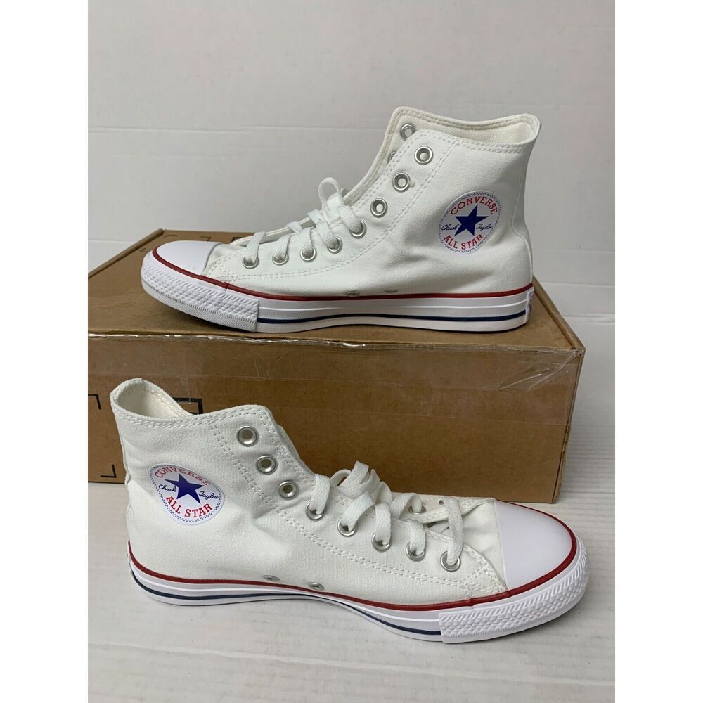 Converse White High Top Sneakers with Red & Blue Trim
